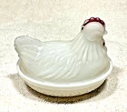 Vintage White Opaque Milk Glass Hen on Nest Chicken Covered Dish 4-3/8” Length