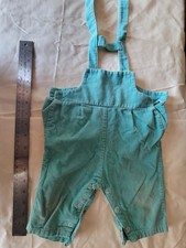 Vintage 70s 80s Teal Corduroy Baby Overalls Snap Crotch Turquoise Romper 6-12M