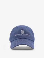 BRUNELLO CUCINELLI Blue Linen/Wool Baseball Cap New Authentic