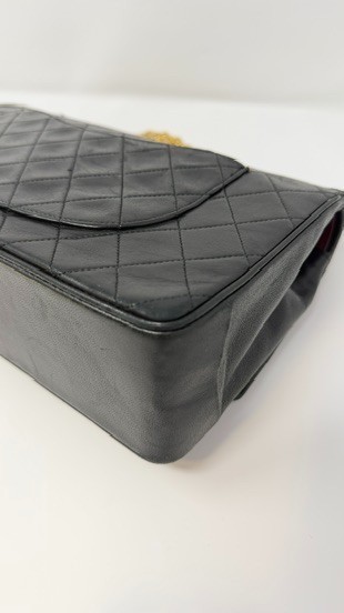 Rare Vintage Chanel Black Lambskin Medium Double Flap 24K Gold HW thumbnail 8