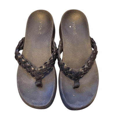 Vionic Kenji Black Braided Flip Flop Sandals Size US 9