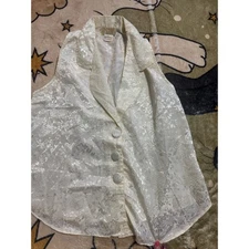 Kimberly Lane Vintage Ivory Damask Vest and Shorts Pajama Set Small S