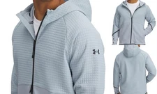 Under Armour men's $120 Unstopable Full Zip Fleece Grid Hoodie Gray size L