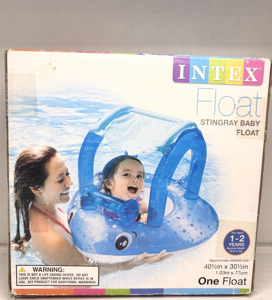 INTEX Baby Float BLUE STINGRAY w/ Canopy Ages 1-2 Max Wt 25 Lbs Pool Beach Lake