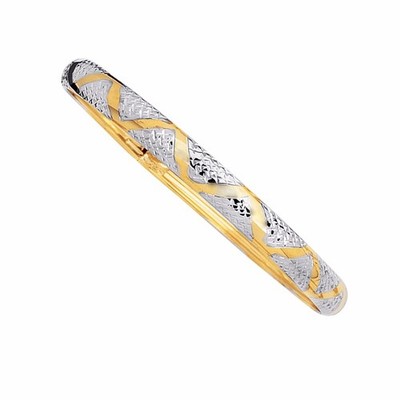 Bicolor strukturierter Diamantschliff Armreif Armband echt massiv 10K Gelb Weißgold