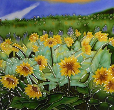 #ad #ad Flower hand painted ceramic art tile 8 x 8 inches with fiberboard back $15.00