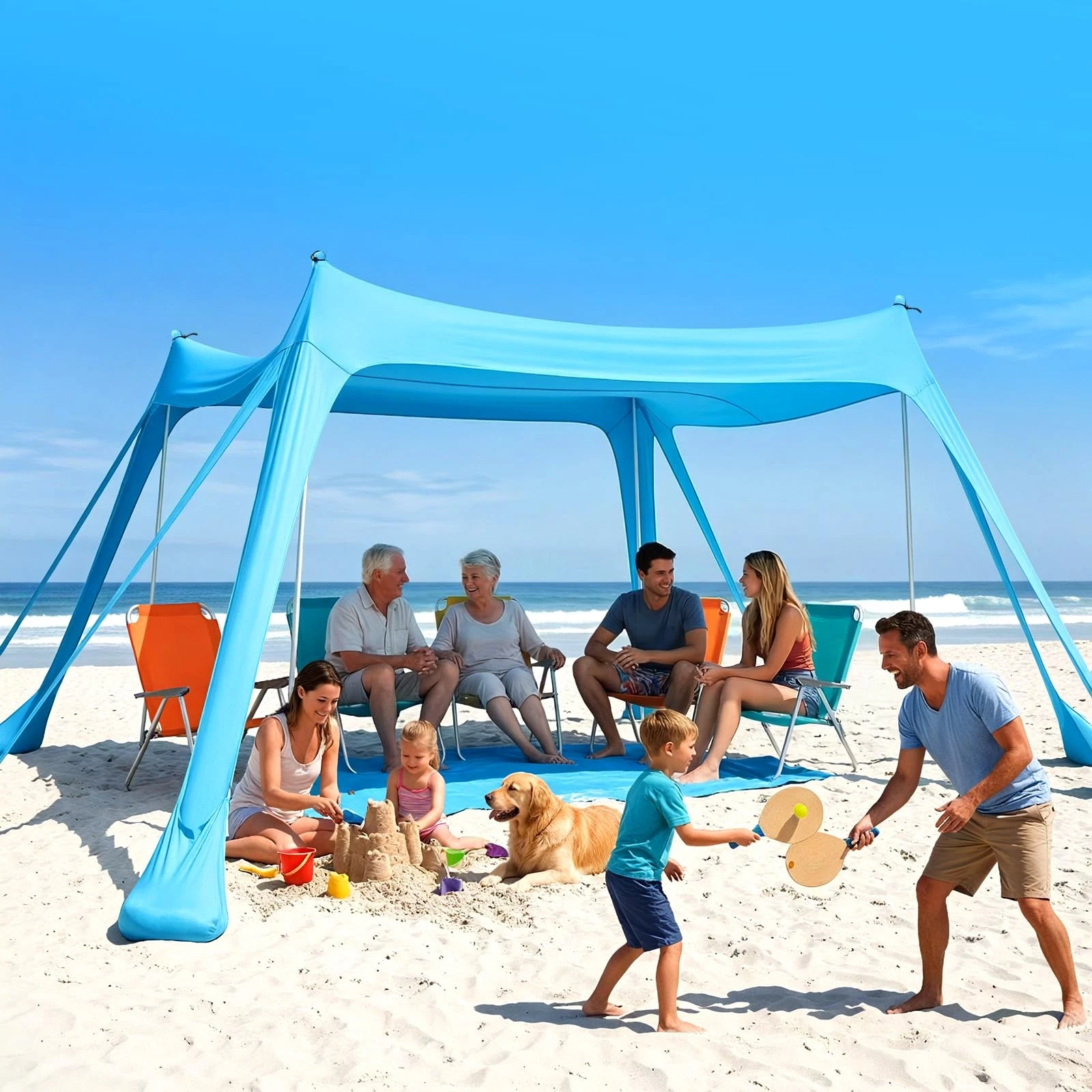 Purebox Beach Tent Sun Shelter 10x10FT Beach Shade Canopy UPF50+ Protection ...