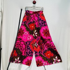 Hot Pink Party Pants 70's Vintage Boho Vibe Zip High Waist 28" Size 7/8 Flowers