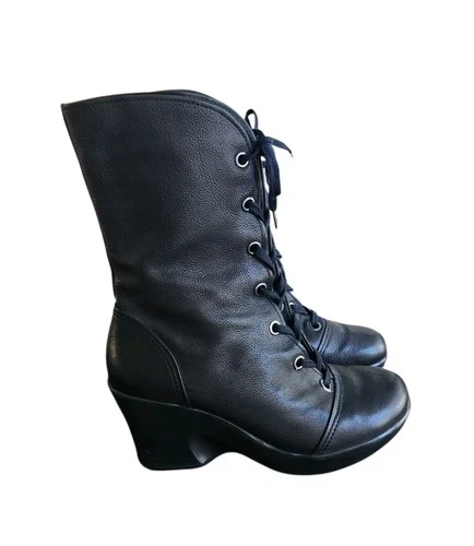 Dansko Black Lace Up Wedge Boots Leather Womens Size 38 7.5 8