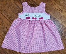 DRESS 2T GIRLS PINK WHITE CHECKS CHERRY EMBROIDERY SLVLS USA MADE IN DESIGN KIDS