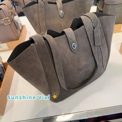 NWT Coach Hadley Turnlock Tote Bag CCC76 Suede Leather Qb/Army