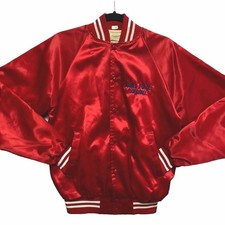 Vintage Auburn Bomber Jacket Mens S Red USA Armed Forces Satin Softball Lined