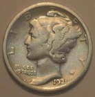 Nicer Low Mintage 1921 P Winged Liberty Head Mercury Dime, cleaned