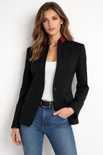 Rag  Bone Archer Wool Silk Blazer Black Red Trim Size 0 Tuxedo Chic Tailored