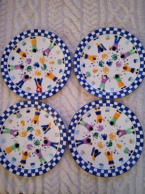 4 Centrum ''Save The Children'' Hand Painted 3D  Dessert/Salad Plates 8'' flaws