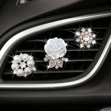 Bling Daisy 3-Pc Air Vent Clips: Flower Car Air Fresheners, Diamond Car Decor