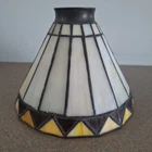 Vtg Mission TIFFANY STYLE STAINED GLASS LEADED LAMP SHADE 7" W X 5" H X 2"  Desk