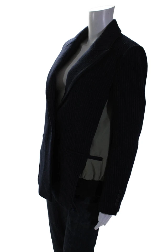 Blazer combinado verde marino talla S de Zara para mujer a rayas de un solo pecho en contraste Foto 3 de 4