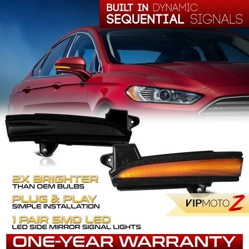 SMOKED Sequential LED Side Mirror Turn Signal Lights For 2013-2020 Ford Fusion