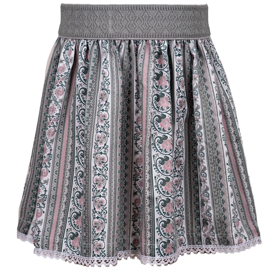 Kinderrock 60666 grau Mädchen Rpck mit Blumenmuster Streifen Trachtenrock - Bild 1 von 1