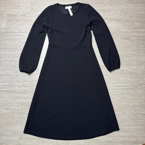 Madewell Texture & Thread A Line Midi Dress NWT Black Women's S Puff Sleeves