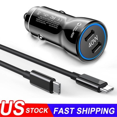 40W Fast Charging Double Type-C Car Charger For iPhone 17 16E 15 14 13 Pro Max X