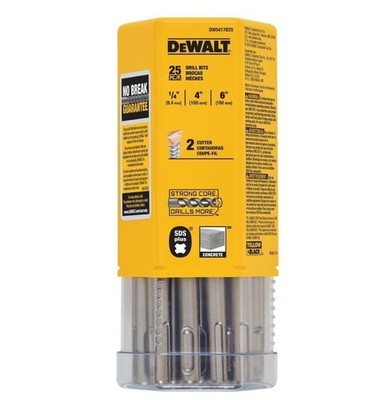25-DEWALT DW5417B25 1/4''x 4''x 6'' SDS+ Plus Rock Carbide Bit Masonry Hammer Drill