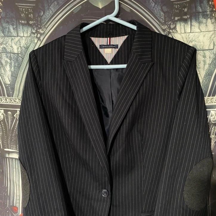 Blazer para mujer Tommy Hilfiger parcheado en el codo a rayas talla 16 - Business Preppy Foto 2 de 4