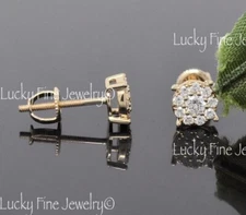 0.40 ct 14k Solid Yellow Gold Natural Diamond Earring Stud Halo cluster