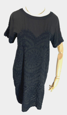 Trelise Cooper Womens Black Eyelet Shift Dress Size Small Short Sleeve