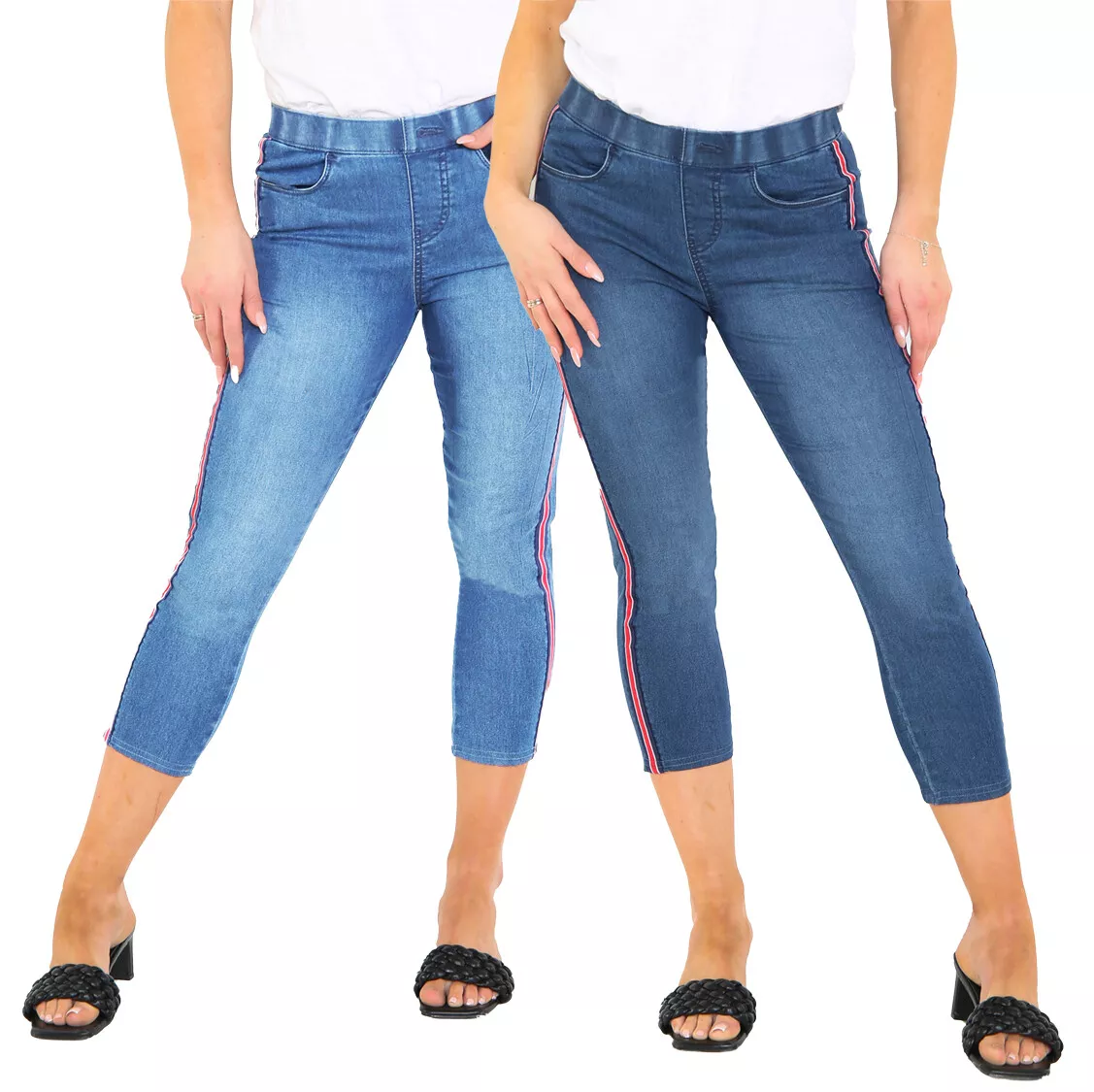 Ladies Ex UK Store Summer Crop Jeggings Stretch Denim Jeans 3/4 Capri  Cropped