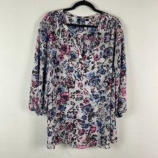 Chaps Floral Tunic Size 3X Popover 3/4 Balloon Sleeve Split Neck