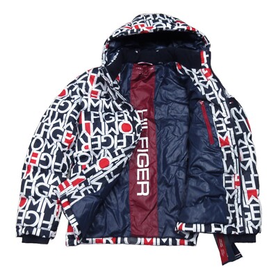 Tommy Hilfiger Men's Navy All Over Logo Print Quilted Puffer