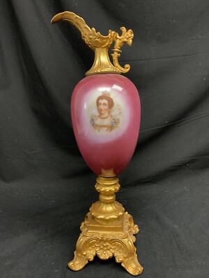 19.5'' Gold and Ceramic Maria de Medici Portrait French Closed Ewer