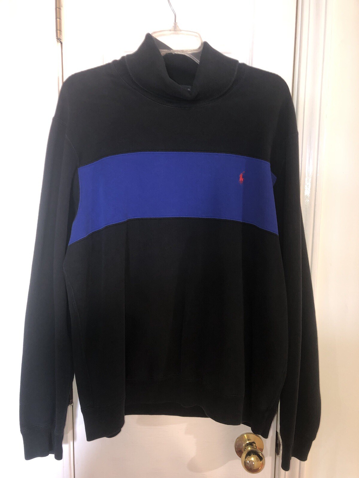 VINTAGE Polo Ralph Lauren Felpa Uomo Grande Nero Girocollo Rigato Pony RL