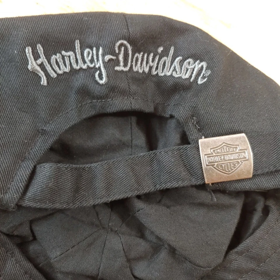 Harley Davidson Paperboy Hiedra Sombrero Newsboy Gorra Plana Cabbie Motociclista Negro Bordado Foto 2 de 4