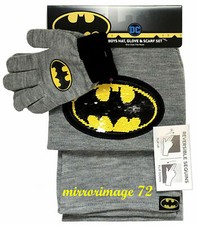 DC Comics Batman Boys Hat, Glove Scarf Set, Reversible Sequins, One Size