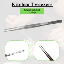 Stainless Steel Food Grippers 12" Straight with Serrated Tips Food Plating Tongs