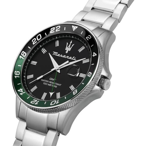 Maserati Men's Watch Gmt Challenge Case Steel 44 MM 100 MT Ferrule Black Green - Picture 2 of 8