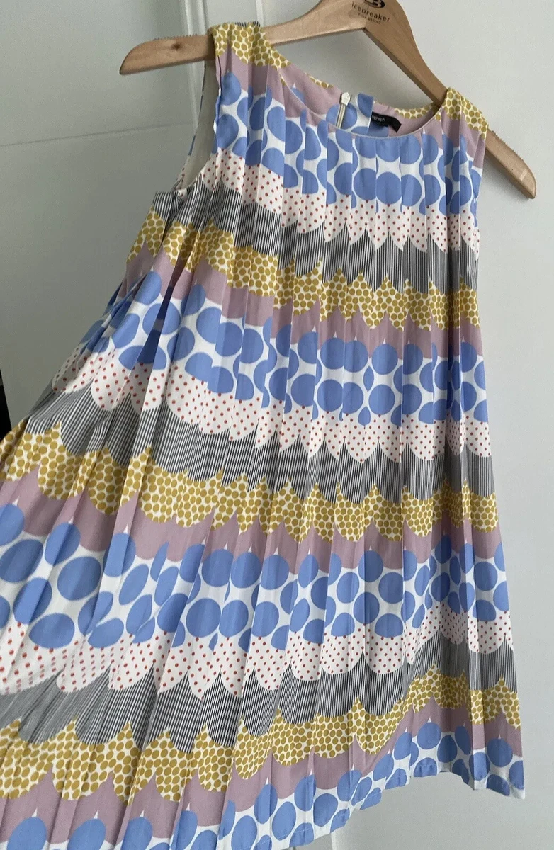 Girls M&S Autograph Size 10-11 Dress Blue Yellow White Pattern Pleated Sleeveles