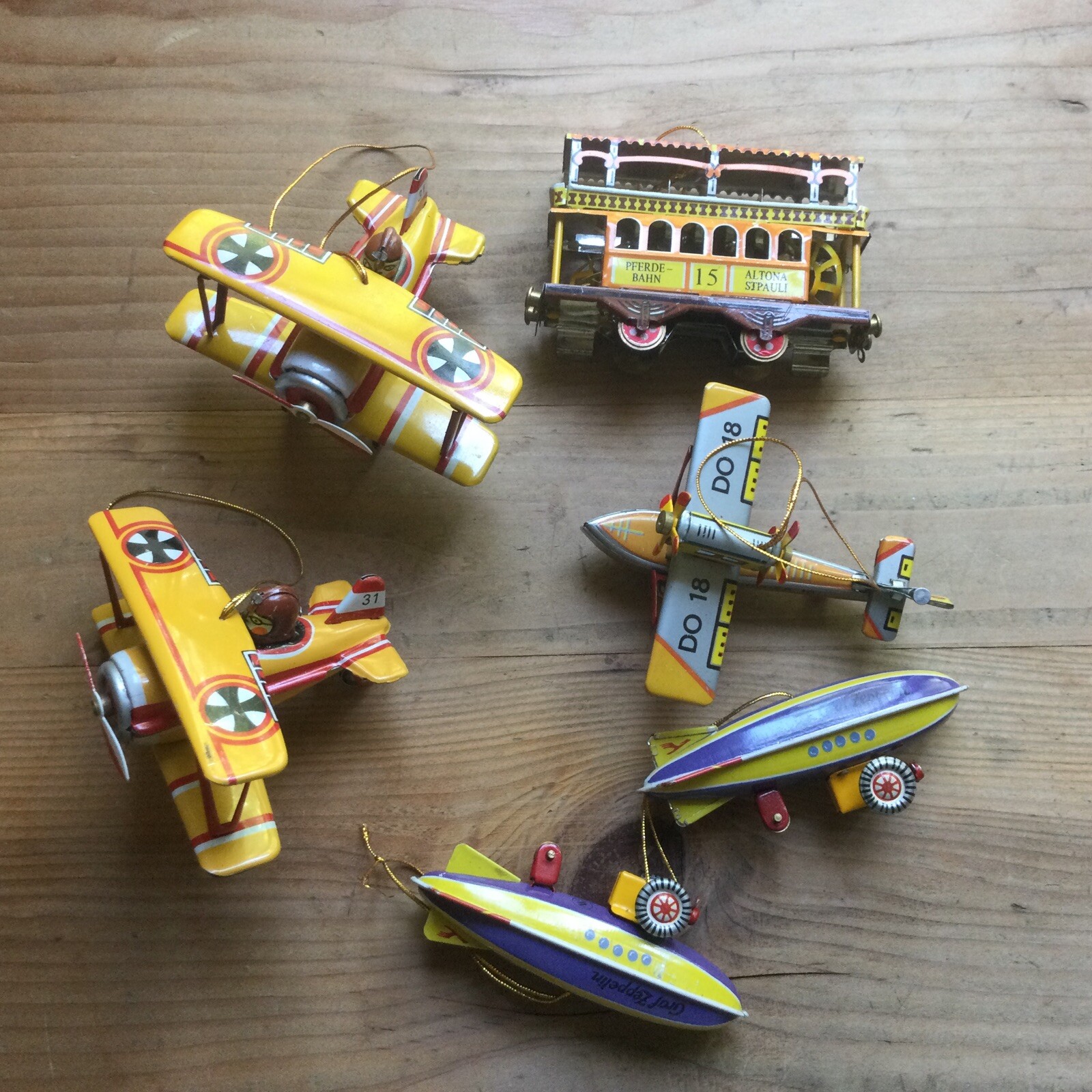 Vintage Lot 12 Retro Tin Christmas Ornament - Moving Parts - -ZZ Germany Travel