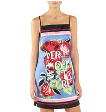 475 $ Versace Jeans Couture Womens Blue Satin Printed Mini Sheath Dress 0