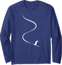 Skier With Tracks In Deep Powder Snow Freeride Sports Long Sleeve Tshirt