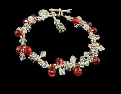 925 rot und klar Kristall Bettelarmband Herz Pfeil Knebelverschluss signiert