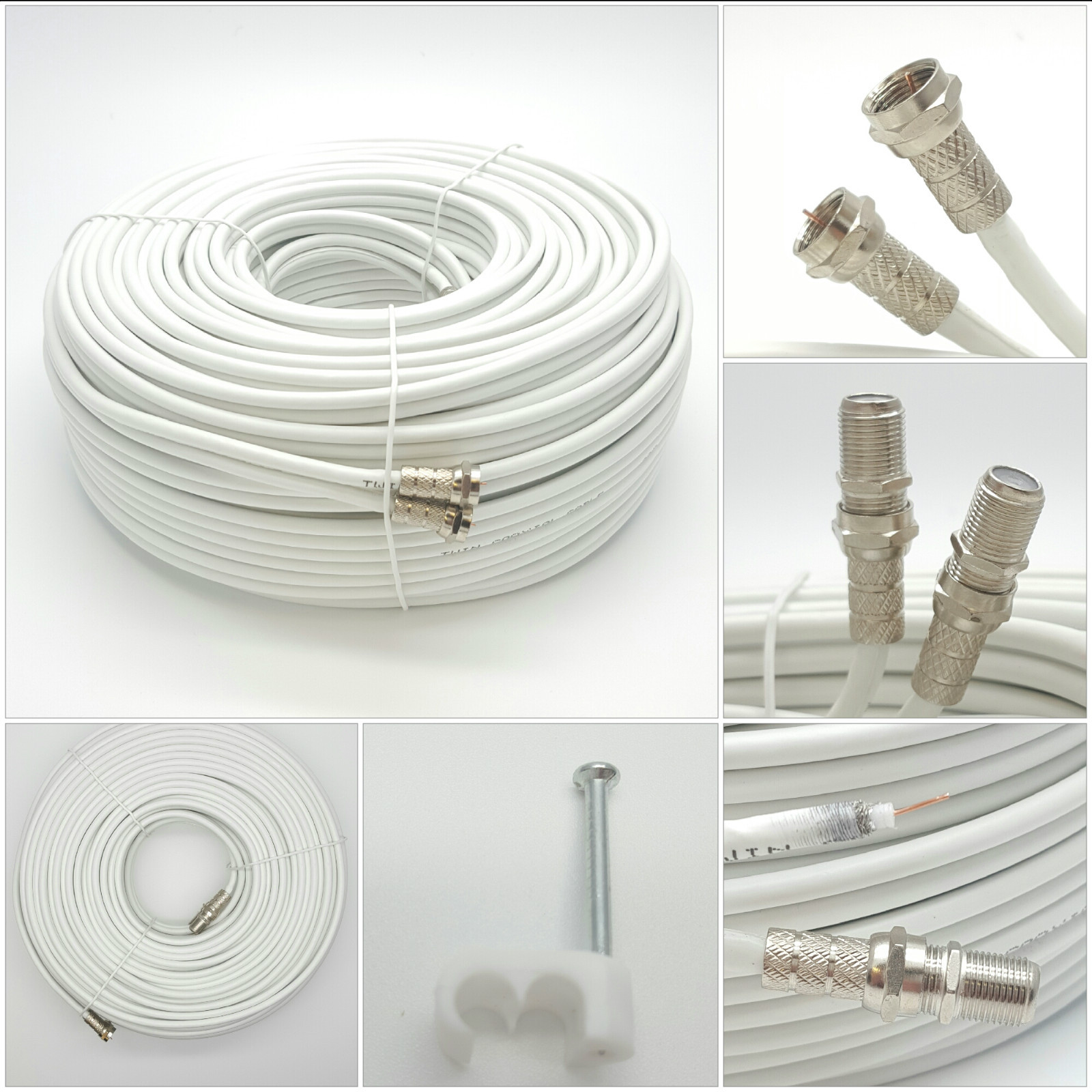 10m White twin shotgun Satellite Extension Coax cable for Sky HD Q / Freesat