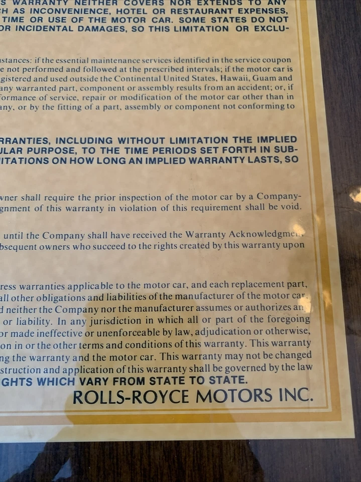 Rolls Royce 1979 garantía limitada concesionario tarjeta de escritorio laminada y enmarcada Foto 4 de 4