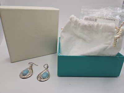Gustavo QVC Artisan Crafted Etched Sterling Silver Amazonite Teardrop Earrings 