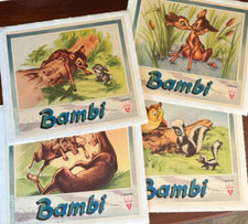 DISNEY BAMBI Vintage ORIGINAL Italian Movie Posters (4) Linen Backed