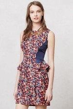 New Anthropologie Silk Peplum "Ruffled Flora Shift" Dress $178 Size 12