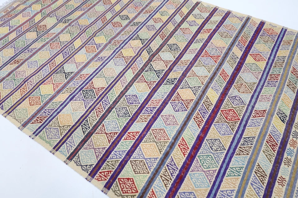 7 x 10 ft Soumak Kilim Area Afghan Hand Knotted Wool Kilim Living Room kilim - Image 2 of 4